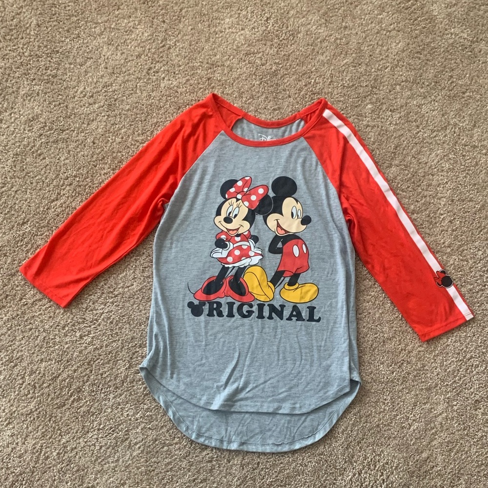 Disney Red and Gray Minnie and Mickey Long Sleeve Tee
